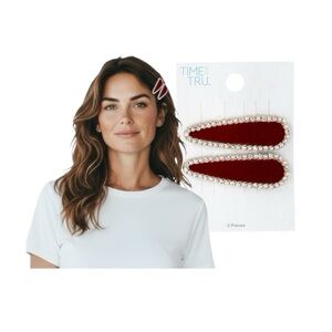 Time and Tru Red Hair Clips with Rhinestone Accents